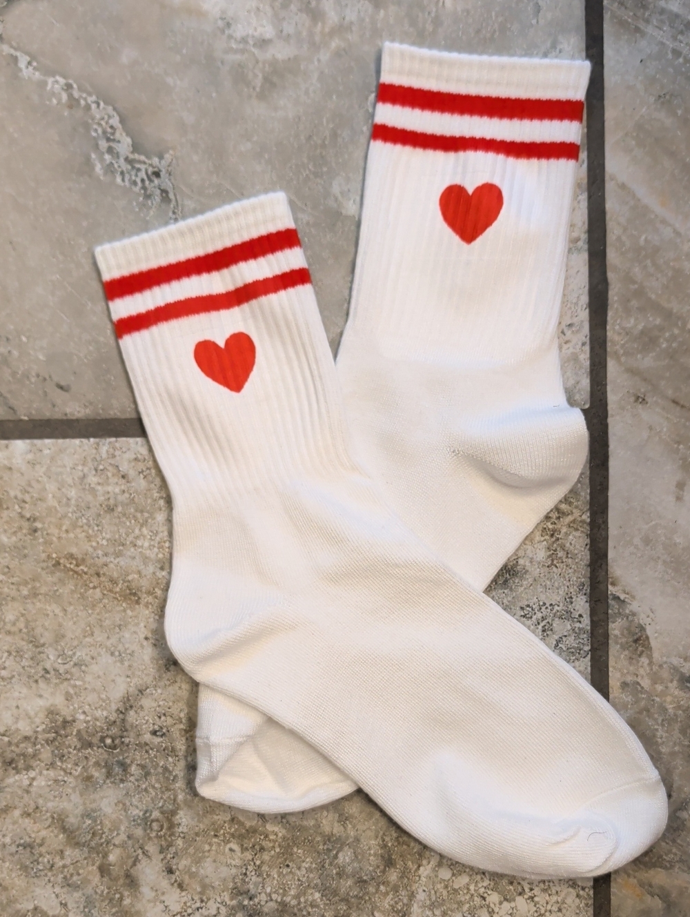 White Crew Socks with Red Heart Accent